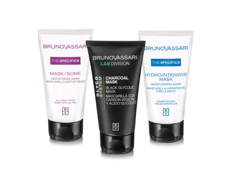 Multimasking Set Bruno Vassari: The Specifics, återfuktande, krämmask, för ansiktet, 50 ml + The Specifics, Vitamin A, anti-stress, dag & natt, krämmask, för ansiktet, 50 ml +