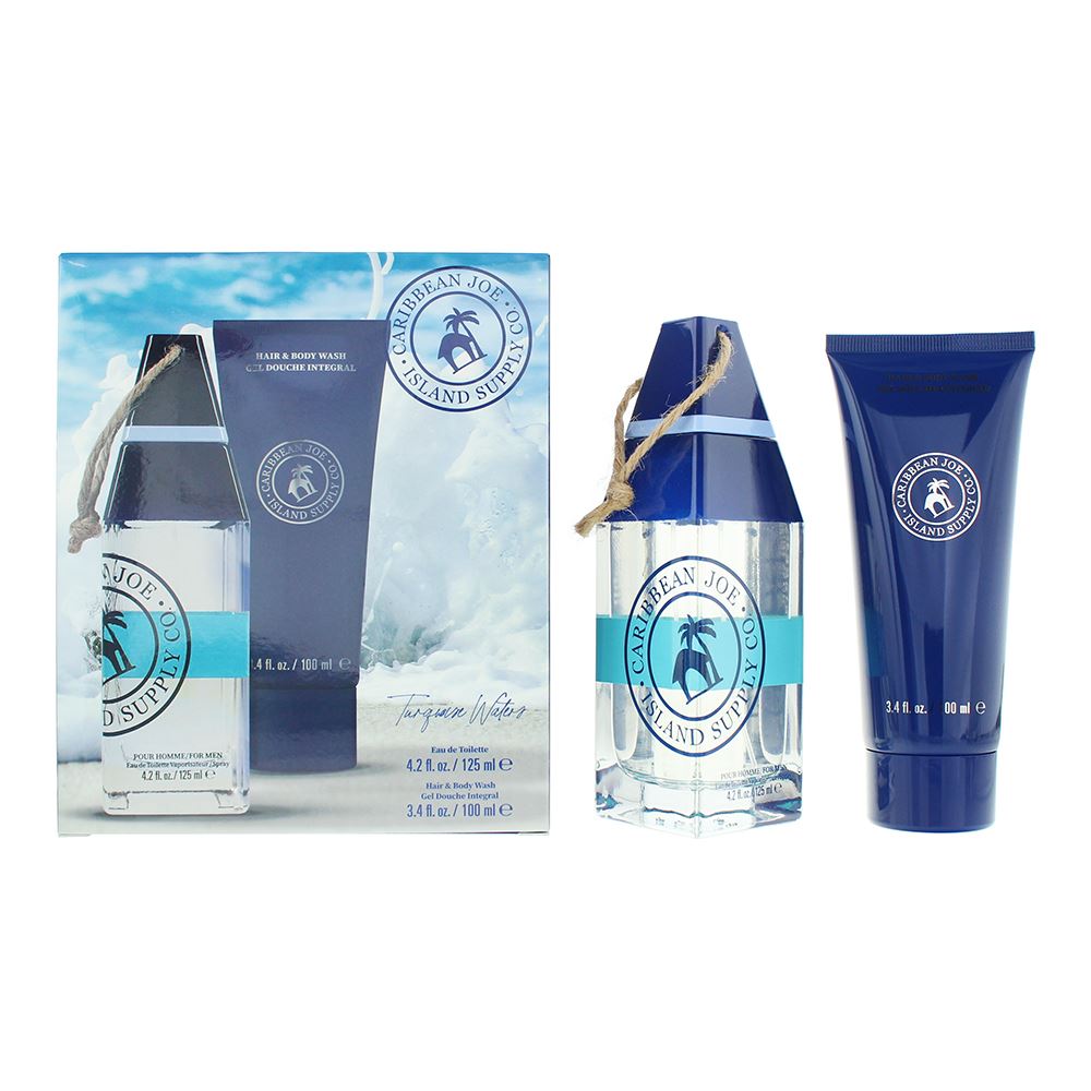 Set Caribbean Joe: Island Supply Turquoise Waters, Eau De Toilette, For Men, 125 ml + Island Supply Turquoise Waters, Shower Gel & Shampoo 2-In-1, 100 ml