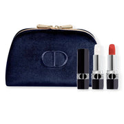 Set Christian Dior: Couture Colour, Velvet, Cream Lipstick, 720, Icone, Påfyllningsbar, 3,5 ml + Couture Colour, Lip Balm, 000, Diornatural, Refill, 3,5 g + Sminkväska i textil, Blå