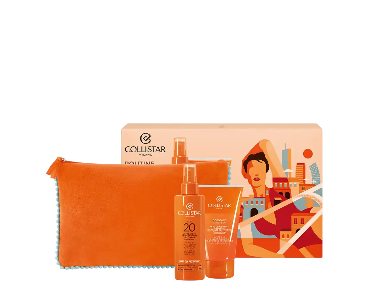 Set Collistar: After Sun, Shower Gel & Shampoo 2-In-1, 150 ml + Collistar, Moisturising, Self-Tanning Spray, For Face & Body, 200 ml + Collistar, GWP Textile Pouch