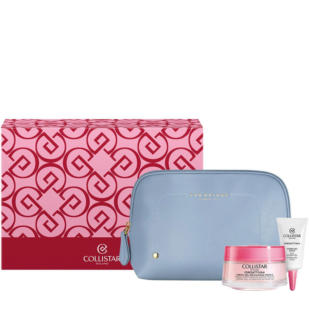 Collistar-set: Idro-Attiva+, Freshness, Gel Cream, Face, 50 ml + Idro-Attiva+, Hydrating, Day, Eye Gel, 15 ml + The Bridge, GWP tygpåse, Blå