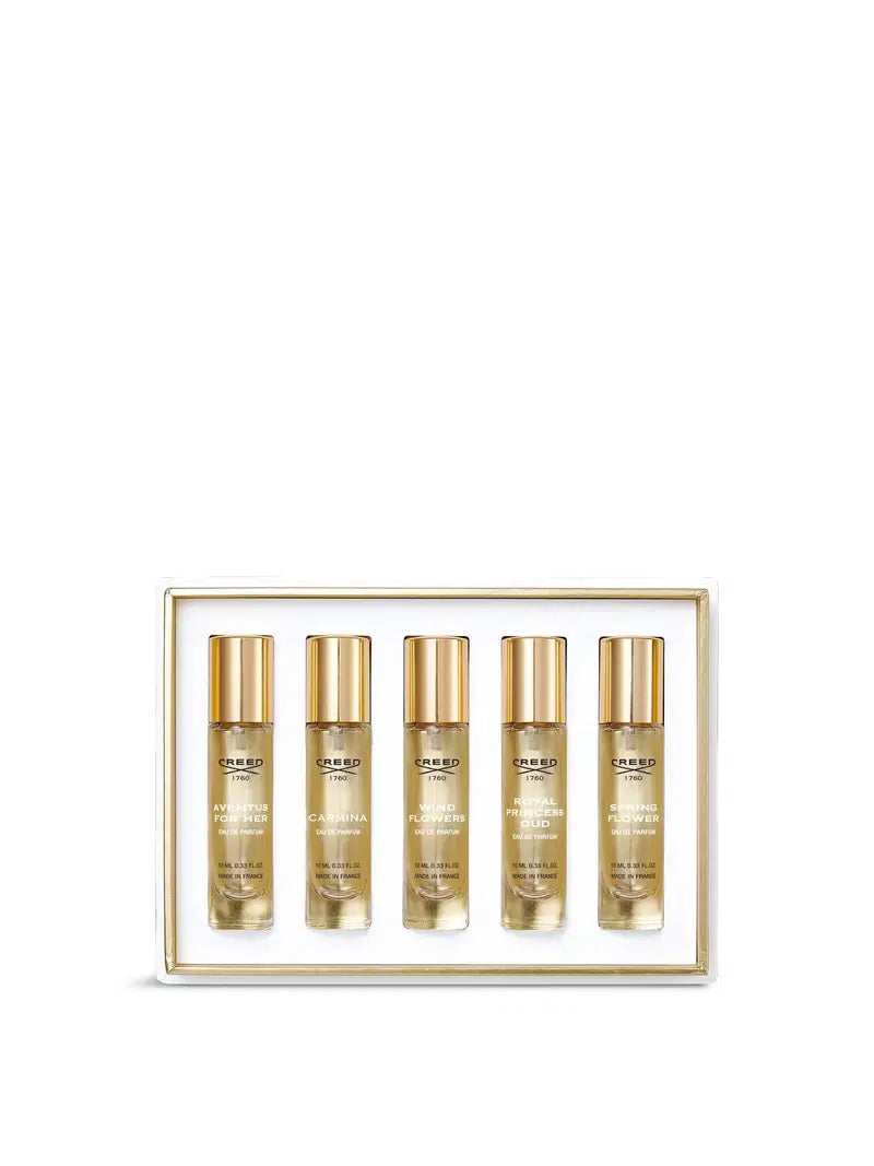 Set Creed: Wind Flowers, Eau De Parfum, For Women, 10 ml + Royal Princess Oud, Eau De Parfum, For Women, 10 ml + Carmina, Eau De Parfum, For Women, 10 ml + Aventus, Eau De Parfum, For Women, 10 ml + Spring Flower, Eau De Parfum, For Women, 10 ml