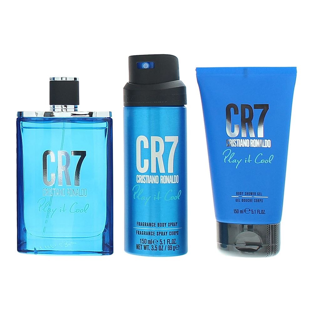 Set Cristiano Ronaldo: CR7 Play It Cool, Eau De Toilette, For Men, 100 ml + CR7 Play It Cool, Scented Spray, For Men, 150 ml + CR7 Play It Cool, Cleansing, Shower Gel, For All Skin Types, 150 ml