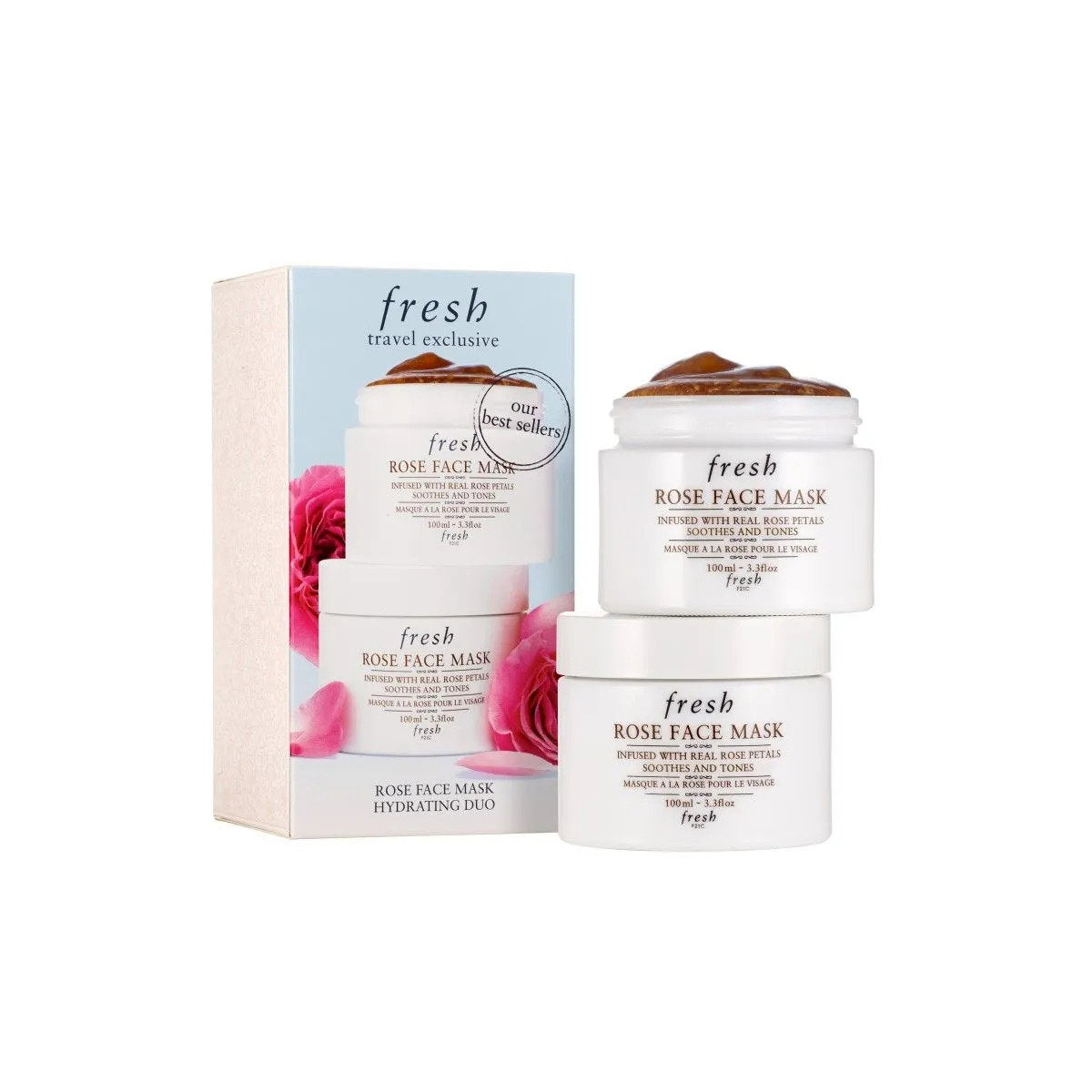Duo Set, Fresh, Rose, Lugnande & Tonande, Kräm mask, För ansiktet, 2 st, 100 ml