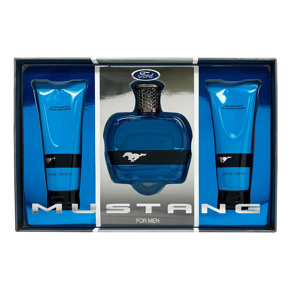 Set Ford: Mustang Blue, Eau De Toilette, For Men, 100 ml + Mustang Blue, Hydrating, After-Shave Balm, 100 ml + Mustang Blue, Hydrating, Body Wash, For Hair & Body, 100 ml