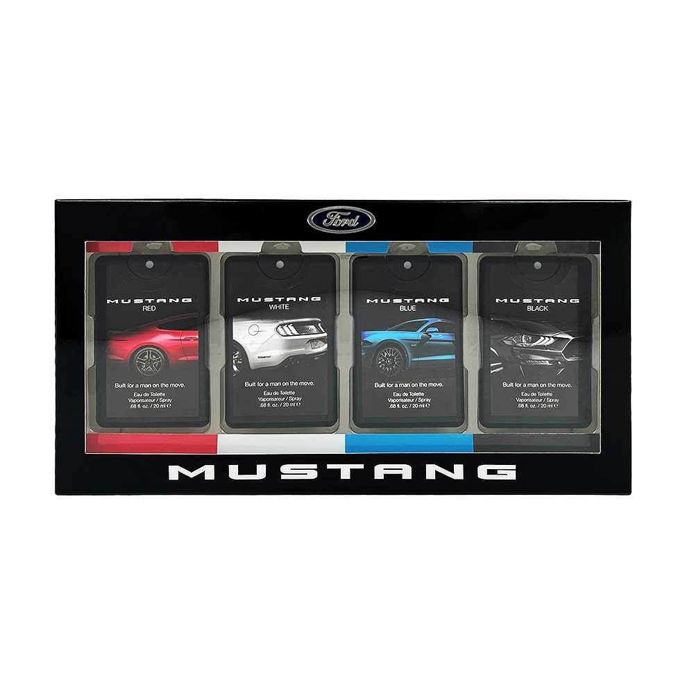 Set Ford: Mustang Red, Eau De Toilette, For Men, 20 ml + Mustang White, Eau De Toilette, For Men, 20 ml + Mustang Blue, Eau De Toilette, For Men, 20 ml + Mustang Black, Eau De Toilette, For Men, 20 ml