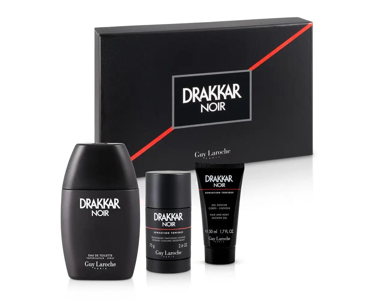 Set Guy Laroche: Drakkar Noir, Eau De Toilette, För Män, 100 ml + Drakkar Noir, Rengörande, Duschgel, För Alla Hudtyper, 50 ml + Drakkar Noir, Antiperspirant, Deodorantspray, För Män, 150 ml