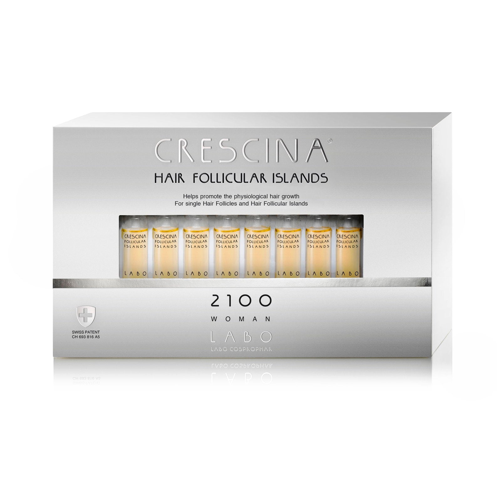 Set, Labo Suisse, Crescina Follicular Islands 2100, För tillväxtstimulering, Ampullbehandlingsserum, För hårbotten, För kvinnor, 20 st