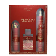 Set Lattafa: Bade'e Al Oud Sublime, Eau De Parfum, For Men, 100 ml + Bade'e Al Oud Sublime, Scented Spray, For Men, 200 ml + Bade'e Al Oud Sublime, Room Air Freshener, 300 ml