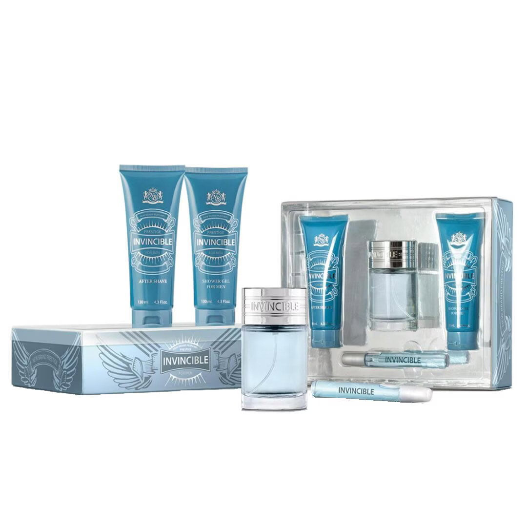 Set Nytt märke: Invincible, Eau De Toilette, för män, 100 ml + Invincible, Eau De Toilette, för män, 10 ml + Invincible, rengörande, duschgel, för hela kroppen, alla hudtyper, 130 ml + Invincible, After-Shave Gel, 100 ml