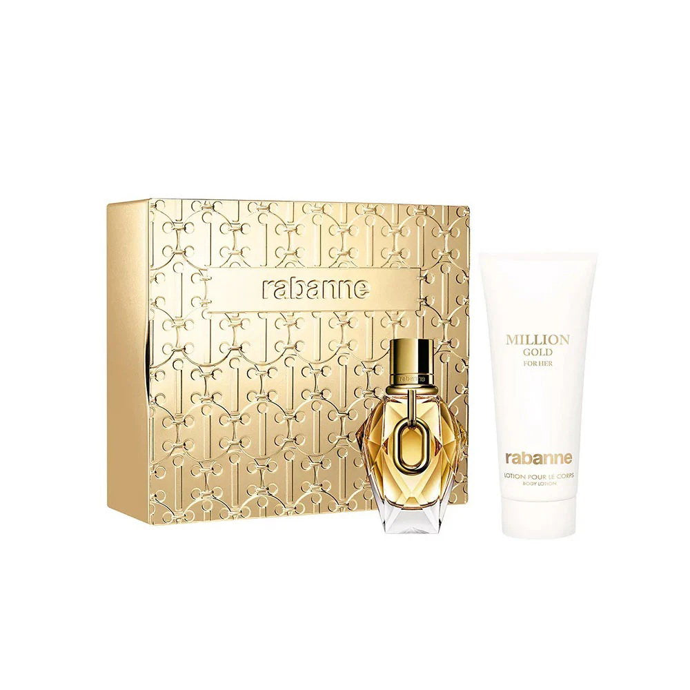 Set Paco Rabanne: Million Gold, Hydrating, Body Lotion, 100 ml + Million Gold, Eau De Parfum, For Women, Refillable, 50 ml
