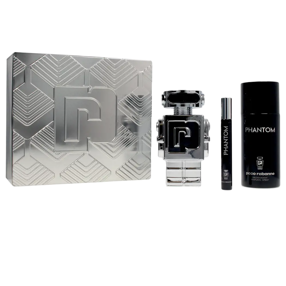 Set Paco Rabanne: Phantom, Eau De Toilette, för män, 100 ml + Phantom, Eau De Toilette, för män, 10 ml + Phantom, Deodorant Spray, för män, 150 ml