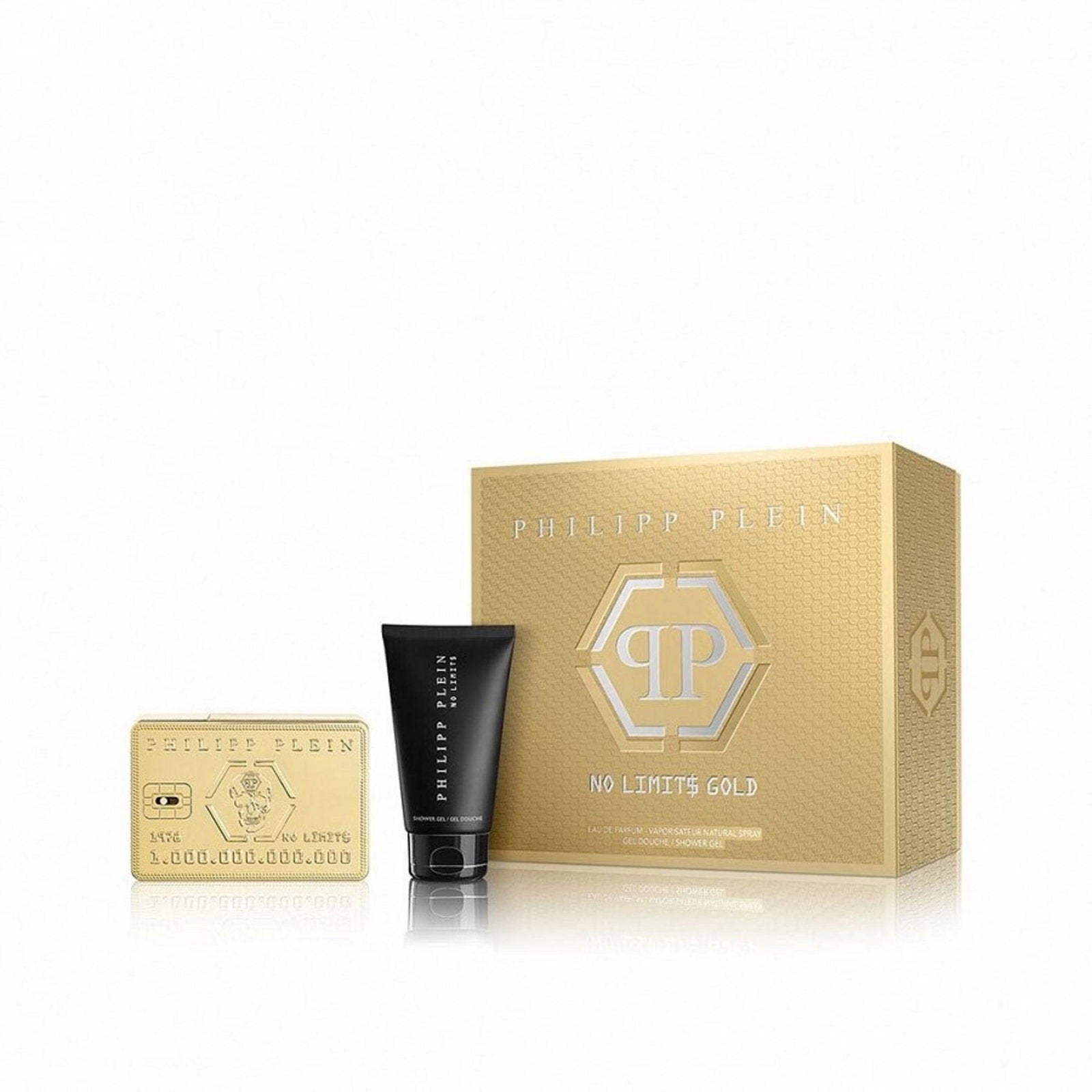 Set Philipp Plein: No Limits Gold, Eau De Parfum, For Men, 50 ml + No Limits Gold, Shower Gel, For All Skin Types, 75 ml