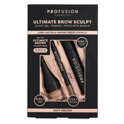 Set Profusion Cosmetics: Ultimate Brow Sculpt, Eyebrow Gel, Soft Brown, 1.8 g + Ultimate Brow Sculpt, Defining, Eyebrow Cream Pencil & Brush 2-In-1, Soft Brown, 0.07 g + Ultimate Brow Sculpt, Eyebrow Pomade, Soft Brown, 4 ml