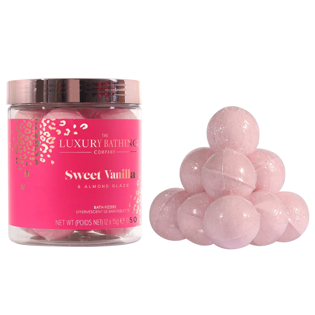 Set, The Luxury Bathing Company, Sweet Vanilla & Almond Glaze, Fotbadssalt, 10 st, 15 g