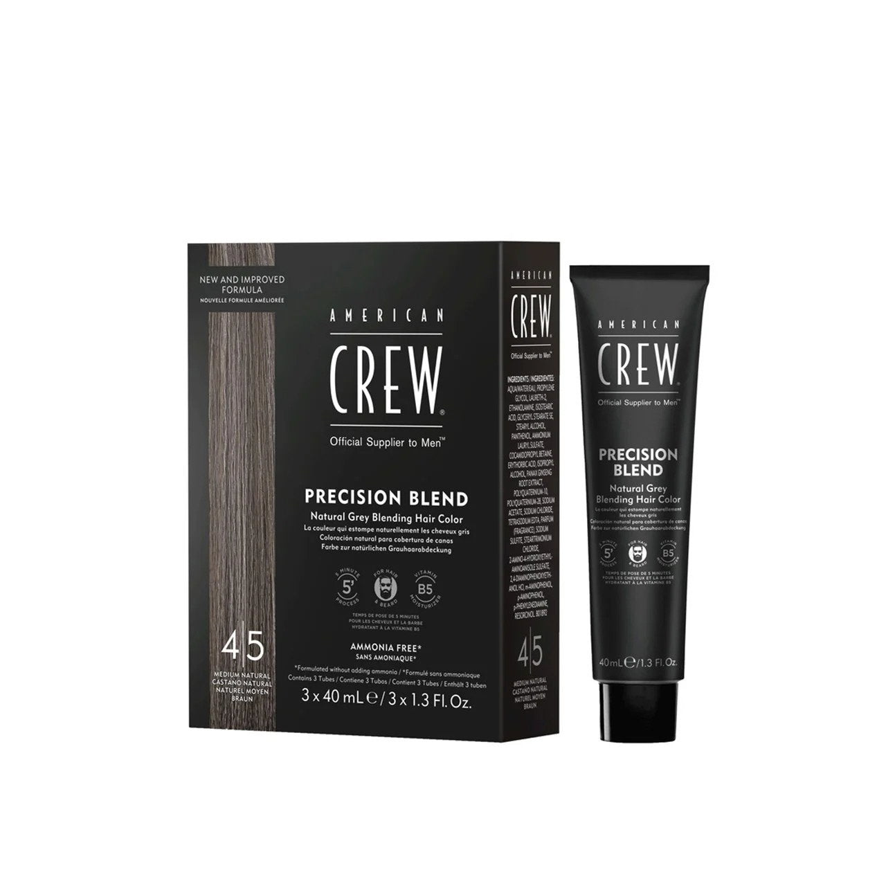 Set Trio, American Crew, Precision Blend, Semi-permanent hårfärg, 4-5 Natural Grey, 3 st, 40 ml