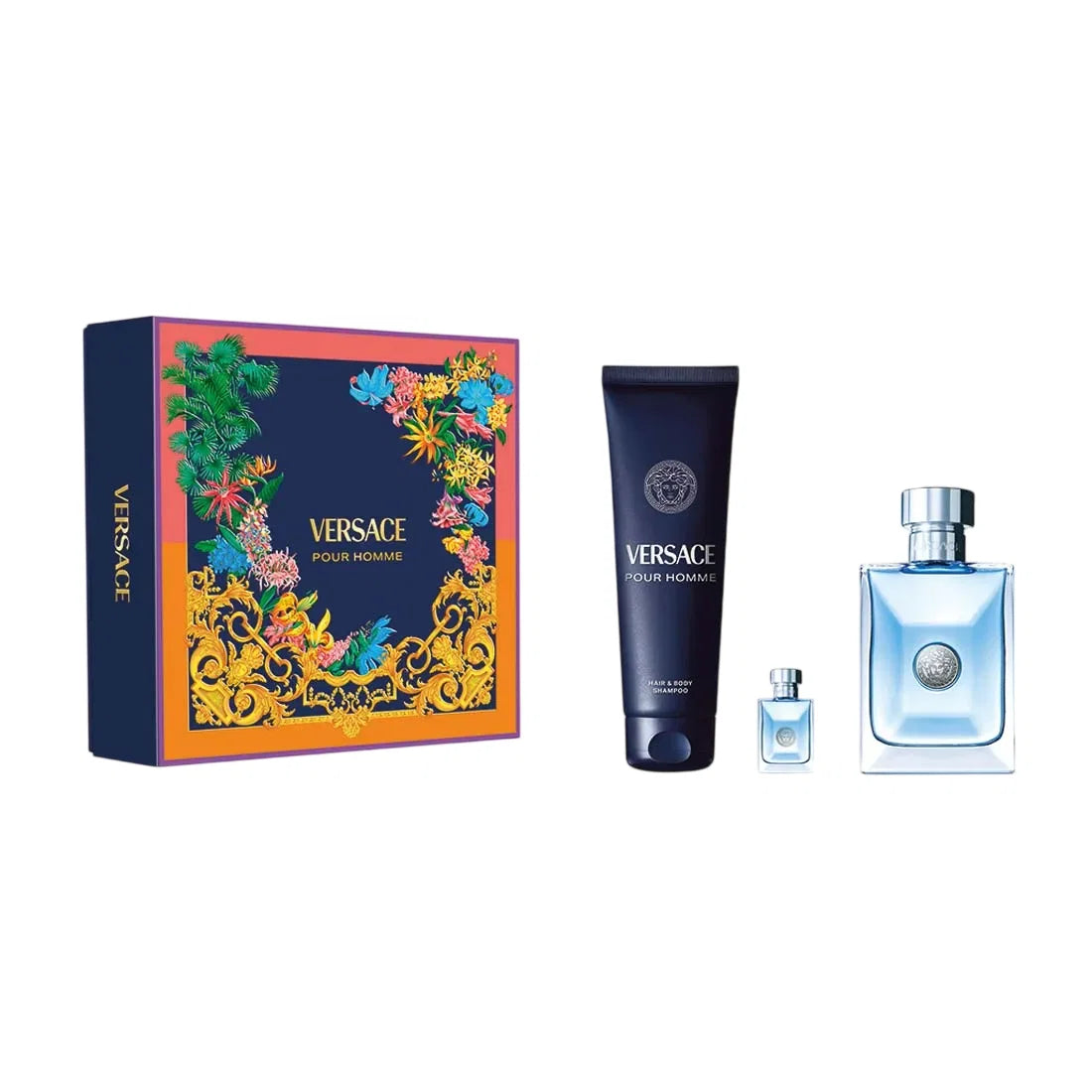 Set Versace: Pour Homme, Eau De Toilette, For Men, 100 ml + Pour Homme, Shower Gel, For Hair & Body, For All Skin Types, 150 ml + Pour Homme, Eau De Toilette, For Men, 5 ml *Miniature