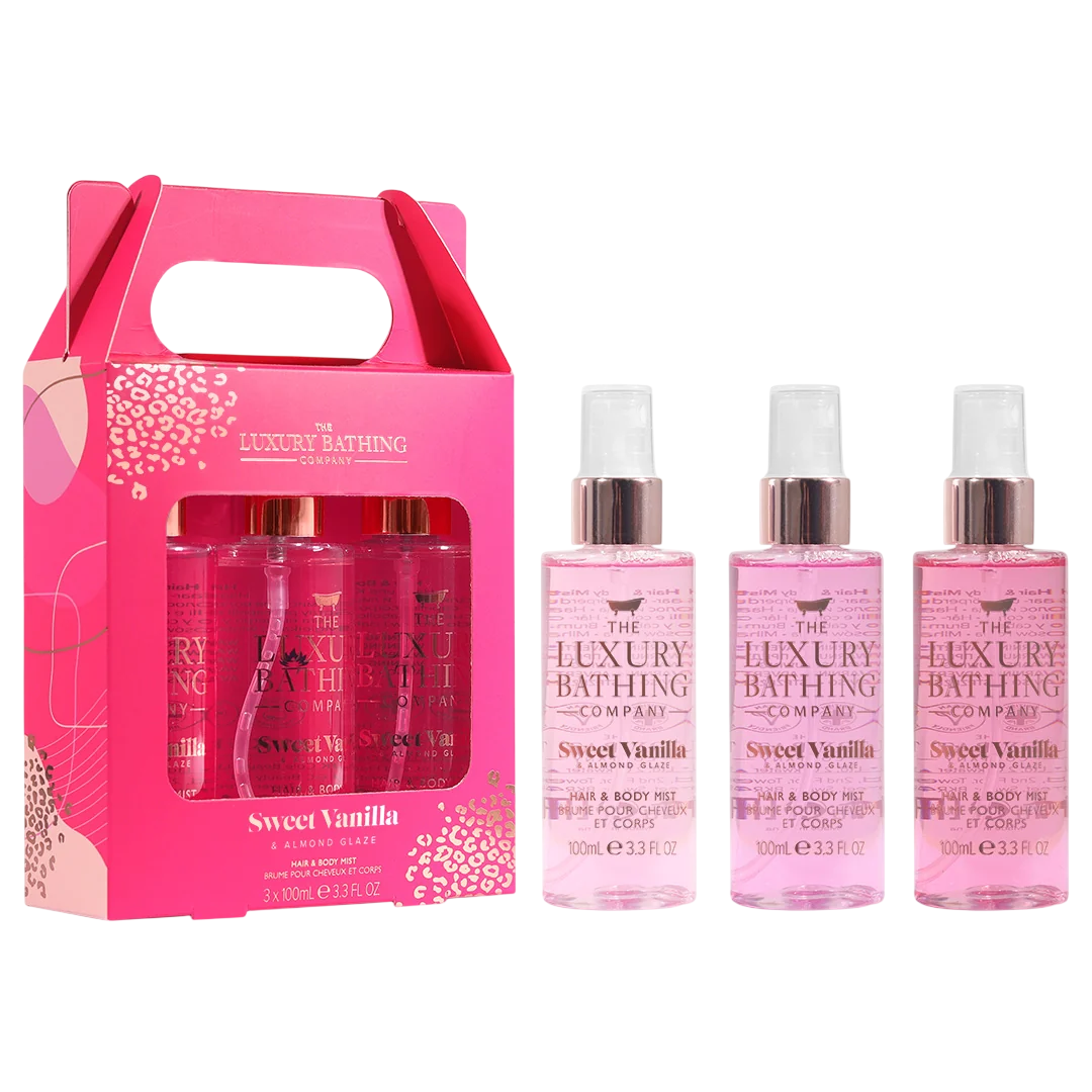Set Trio, The Luxury Bathing Company, Sweet Vanilla & Almond Glaze, Uppfriskande, Kroppsspray, För hår & kropp, 3 st, 100 ml