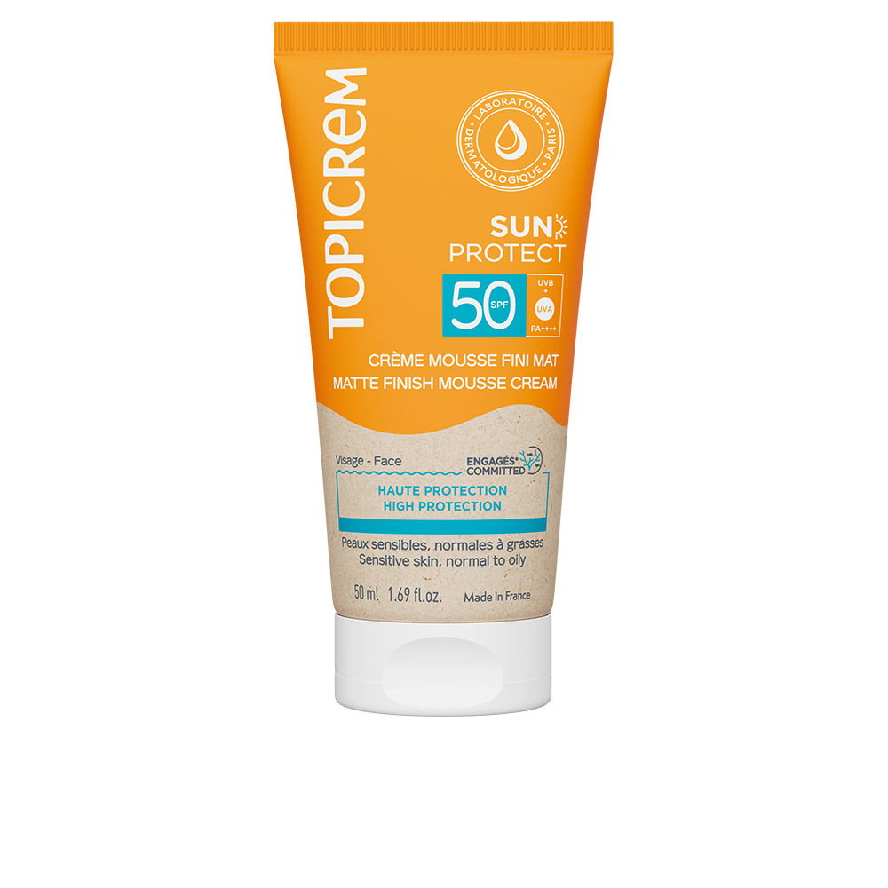 Topicrem, Sun Protect, Återfuktande och skyddande, Innan sol exponering, Mousse, För ansikte & kropp, SPF 50, 50 ml