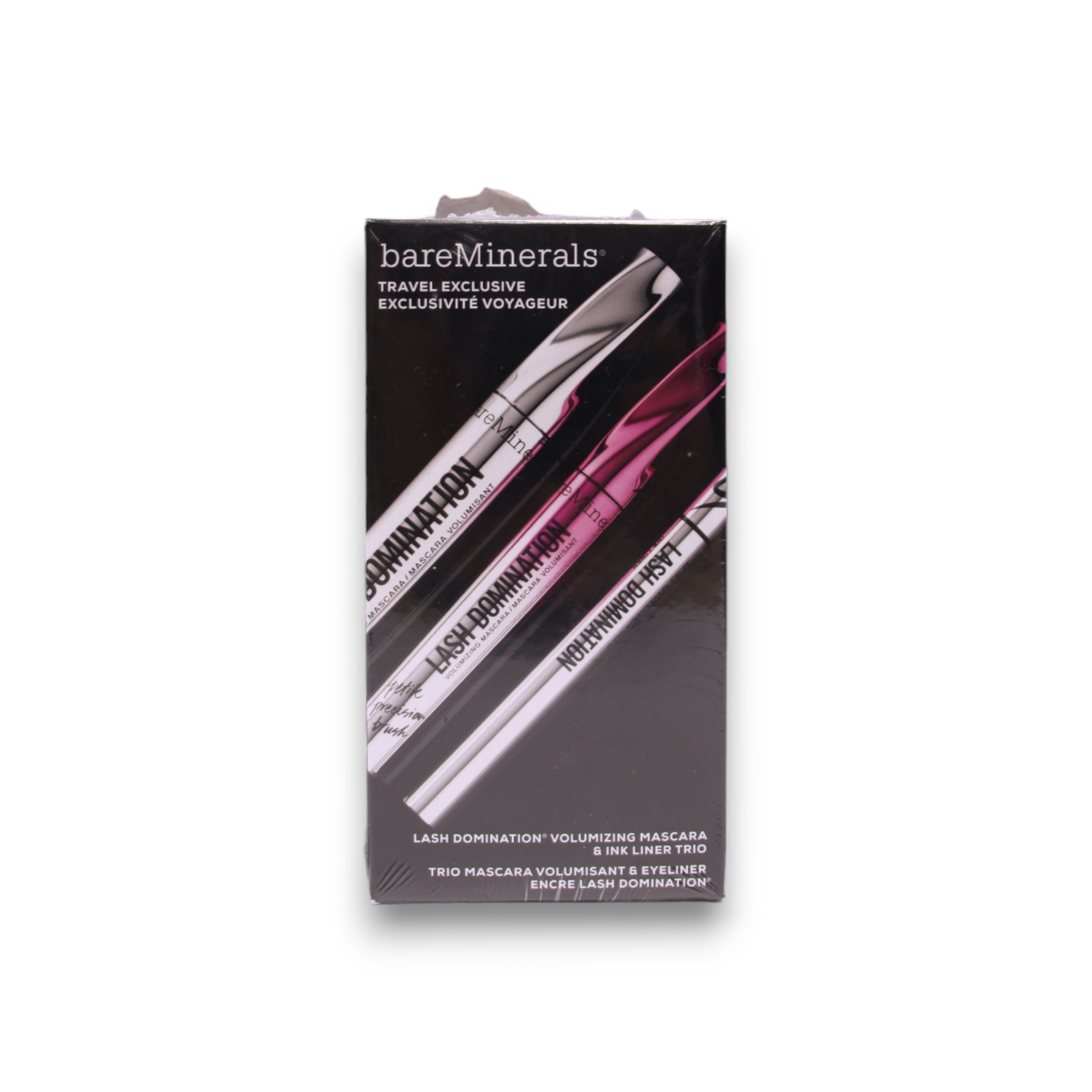 Travel Exclusive Set BareMinerals: Lash Domination, Volumizing, Mascara, Intense Black, 8,5 ml + Lash Domination, Volumizing, Mascara, Black, 8,5 ml + Lash Domination, Gel Pencil Eyeliner, Black, 0,6 ml