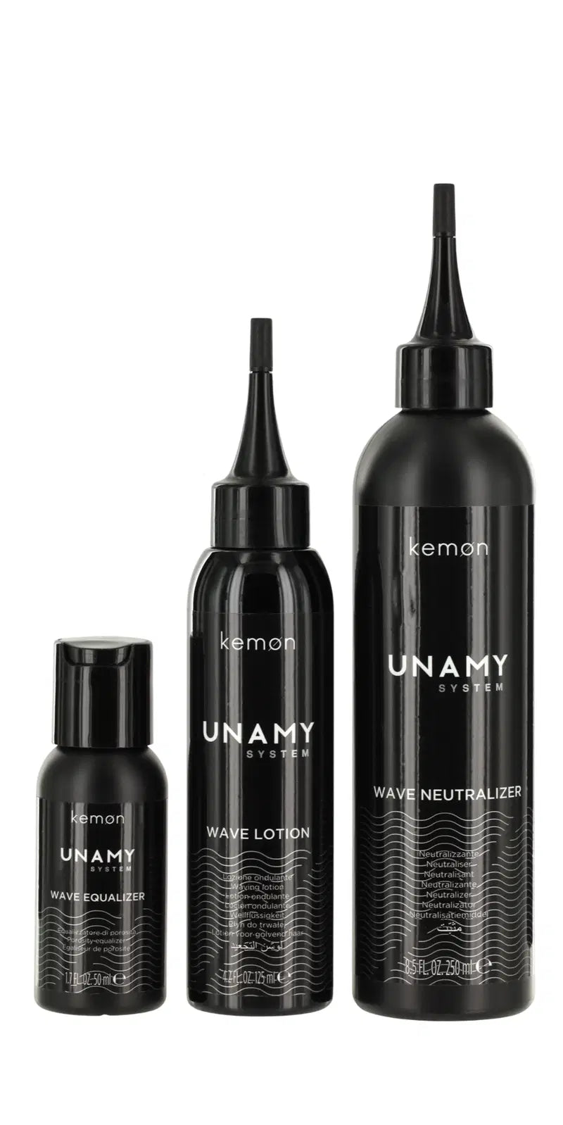 Unamy System Wave Set Kemon: Wave Equalizer, Hair Treatment Lotion Mask, 50 ml + Wave Lotion, Hair Treatment Lotion Mask, 150 ml + Wave Neutralizer, Hair Treatment Lotion Mask, 250 ml