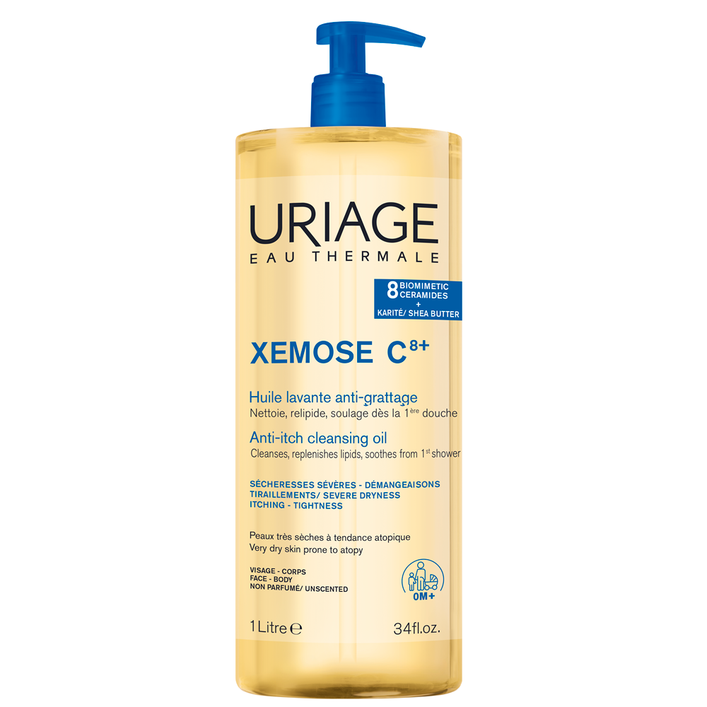 Uriage,  Xemose, Lugnande, Rengöringsolja, För ansikte & kropp, 1000 ml