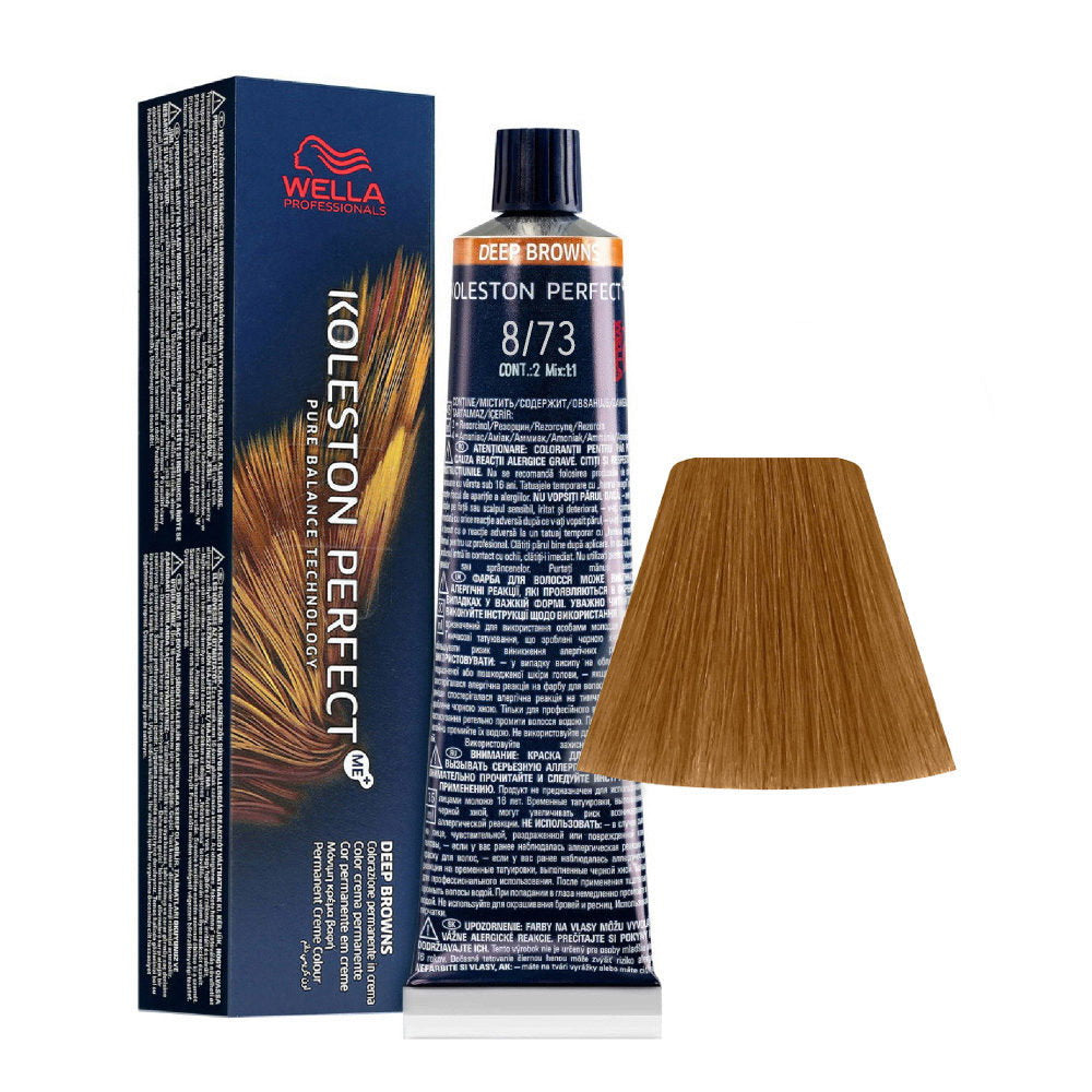 Wella Professionals, Koleston Perfect Me+, Permanent hårfärg, 8/73 Ljusblond guldbrun, 60 ml