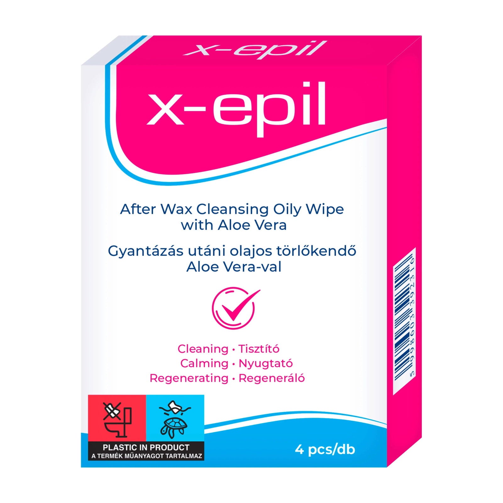 X-Epil, After Waxing Oily Wipes, Rengöringsservetter, 4 st