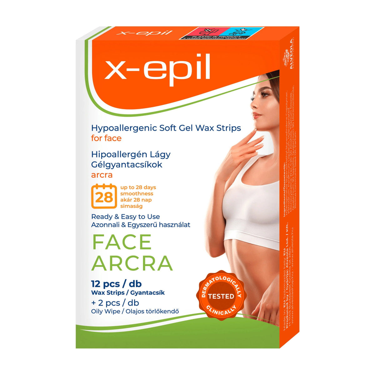 X-Epil, Hypoallergenic, Silkeslen finish, Vaxremsor för hårborttagning, För ansiktet, 12 st