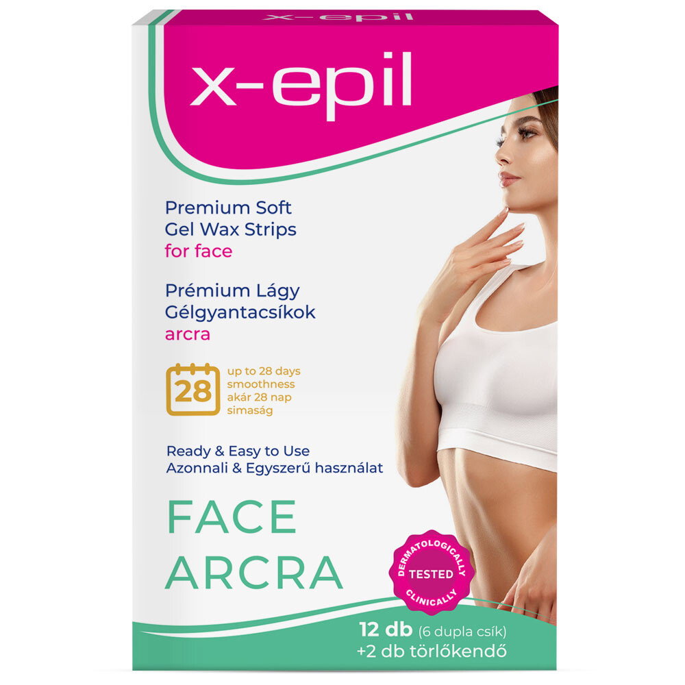 X-Epil, Premium Soft, Silkeslen finish, Vaxremsor för hårborttagning, För ansiktet, 12 st