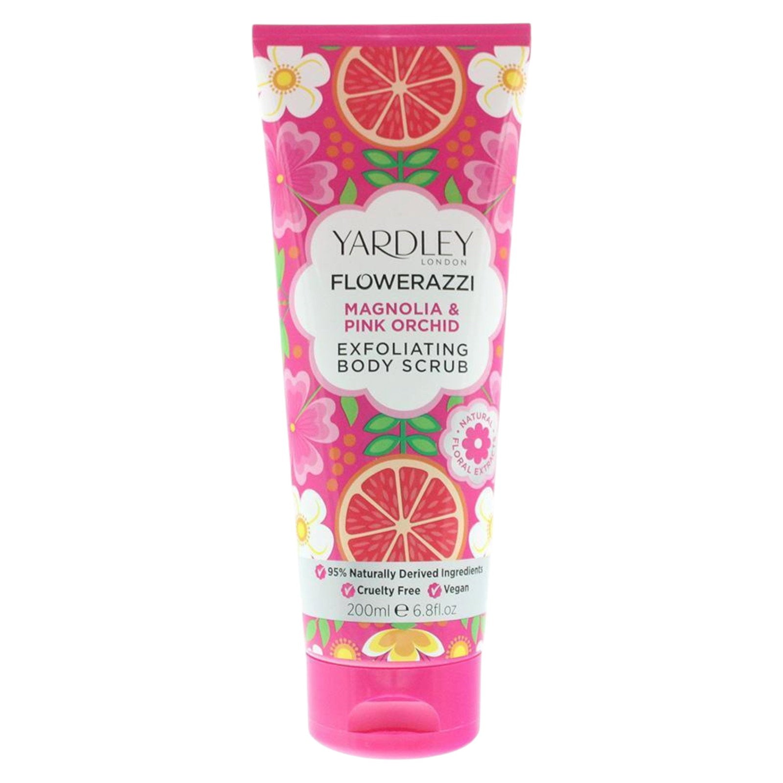 Yardley, Flowerazzi Magnolia & Pink Orchid, Exfoliering, Kroppsskrubb, 200 ml