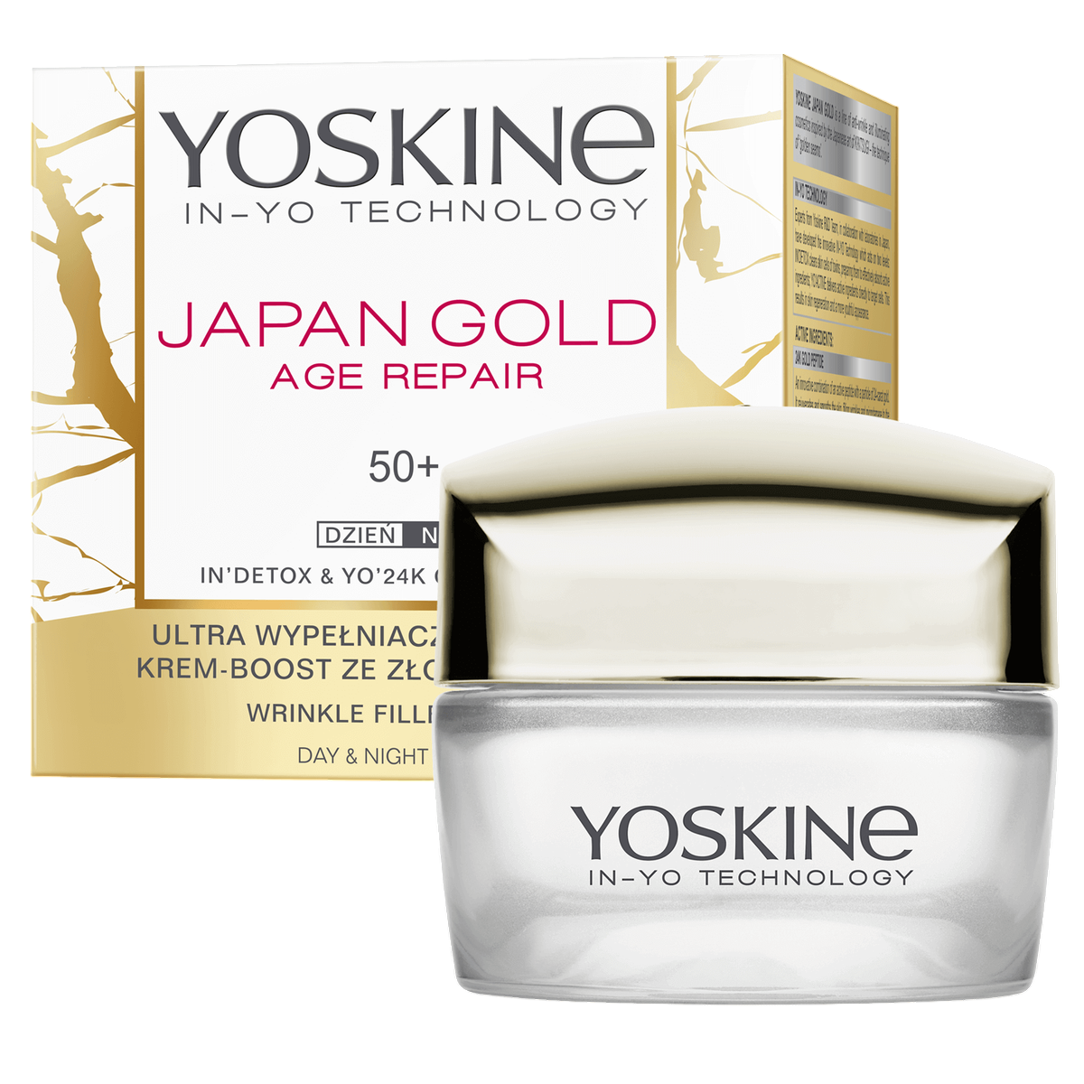 Yoskine, Japan Gold 50+, Reparation, Dag & Natt, Grädde, Ansikte, 50 ml