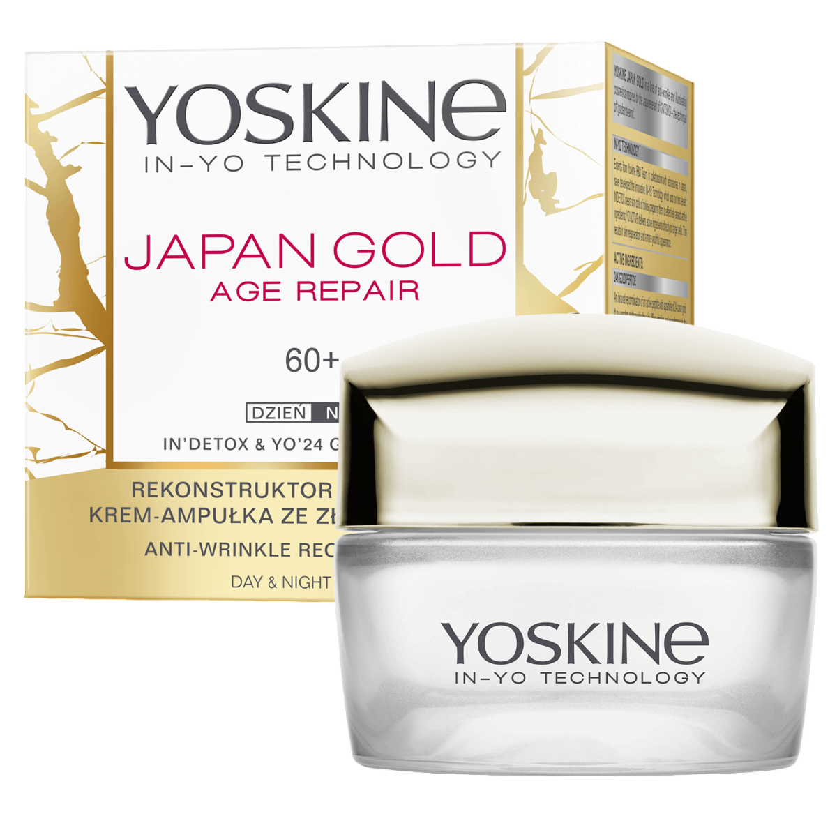 Yoskine, Japan Gold 60+, Reparation, Dag & Natt, Grädde, Ansikte, 50 ml